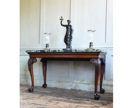 A GEORGE II CARVED MAHOGANY CONSOLE TABLE CIRCA 1750 With Verde Antico marble top 78.5cm high, 137cm wide, 61cm deepProvenanc