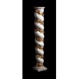 A CREAM PAINTED AND CARVED GILTWOOD SOLOMONIC COLUMN, PROBABLY ITALIAN, LATE 18TH CENTURY AND LATER