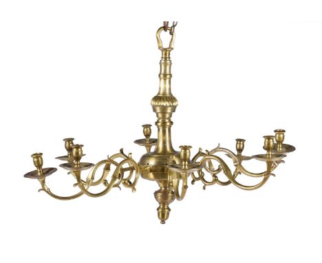 AN ENGLISH BRASS EIGHT-LIGHT CHANDELIER 18TH CENTURY 56cm high, 78cm wideProvenance: Property from the Phillip Lucas Collecti