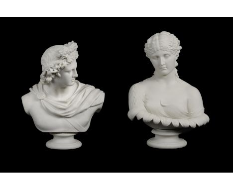 TWO VICTORIAN PARIAN BUSTS OF APOLLO AND CLYTIE AFTER C DELPECH, LATE 19TH CENTURY Apollo by Art Union of London, Clytie by C