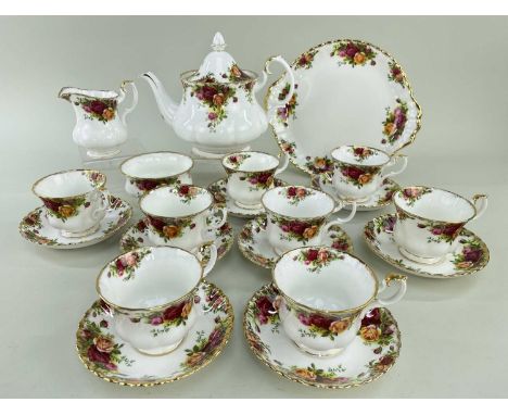 ROYAL ALBERT BONE CHINA 'OLD COUNTRY ROSES' TEA SERVICE FOR EIGHT, including a tea pot, sugar basin, milk jug, eight cups, ei