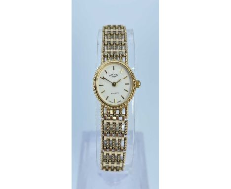 9CT GOLD LADIES ROTARY QUARTZ WRISTWATCH having integrated 9ct gold bracelet, 14.4gms, in Rotary box with International guara