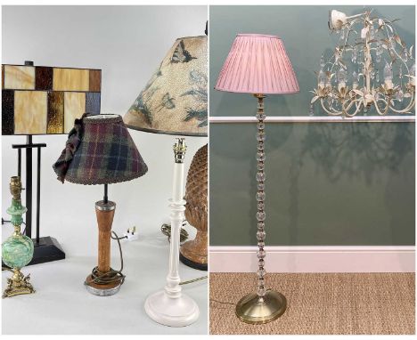 SELECTION OF MODERN &amp; VINTAGE LAMPS including reproduction Art Deco-style twin bulb lamp, ceramic pineapple, marble and g