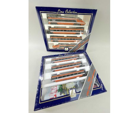 LIMA HO GAUGE TGV SET, comprising 149772 locomotive and 149883 coach sets, in SNCF orange, boxed (2)Comments: G