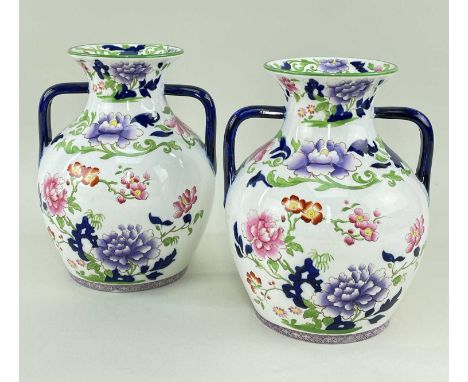 PAIR COPELAND SPODE PORTLAND VASES, decorated with Chinese flowers, printed backstamp, 19cms high (2)Condition Report:One of 
