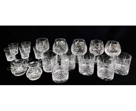 ASSORTED CUT TABLE GLASS, including set five Edinburgh Crystal whisky tumblers (18)