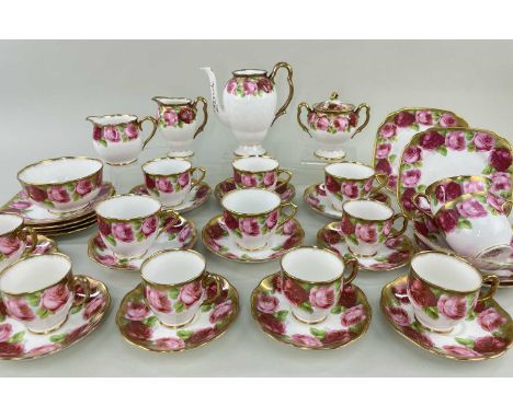 RARE ROYAL ALBERT 'OLD ENGLISH ROSE' PART TEA & COFFEE SERVICE, comprising coffee pot (no cover), sucrier and cover, milk jug