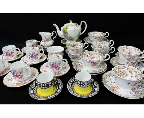 ASSORTED ENGLISH BONE CHINA COFFEE &amp; TEAWARES including Victorian floral enamelled teacups and saucers, Royal Worcester b