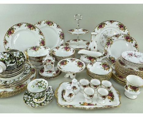 ASSORTED ROYAL ALBERT BONE CHINA 'OLD COUNTRY ROSES' DINNERWARES, including gravy boat, two tier cake stand, five egg cups, s