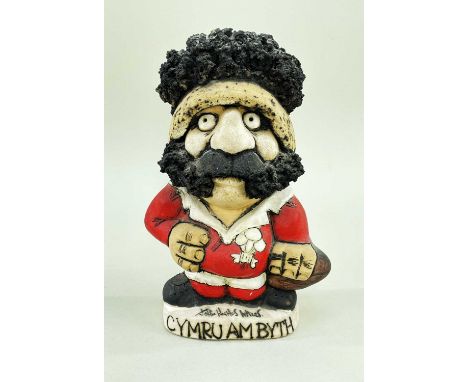 JOHN HUGHES CERAMIC GROGG of a Welsh rugby player possibly Mervyn Davies, boasting black mutton-chop moustache and sideburns,