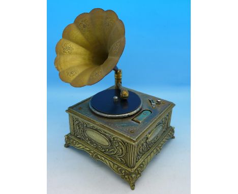 A novelty musical table lighter in the form of a gramophone, marked Japan