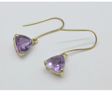 A pair of amethyst set earrings, 0.6g