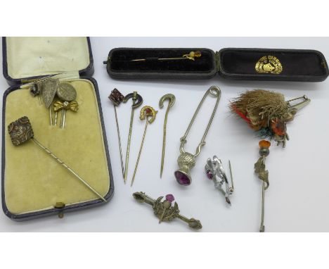 Scottish brooches and a collection of stick pins