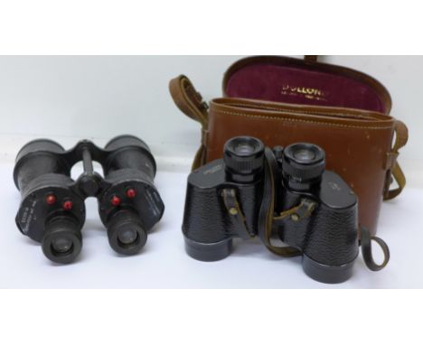 A pair of military binoculars (Bino Prism No.5 Mk4. No.71261) and a pair of Dolland, London binoculars, 8x40 with case