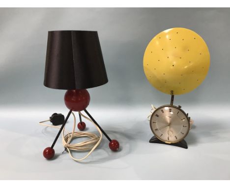 A Sputnik design table lamp and a Metamec table lamp and clock
