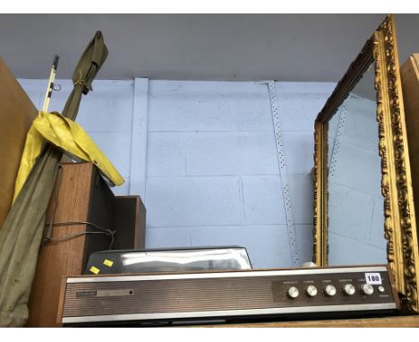 A vintage hifi, gilt mirror etc.
