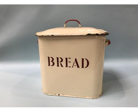 An enamel bread bin