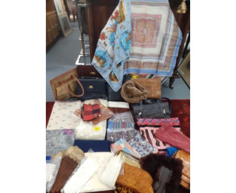 Ladies accessories to include vintage leather bags, mixed gloves and scarves 