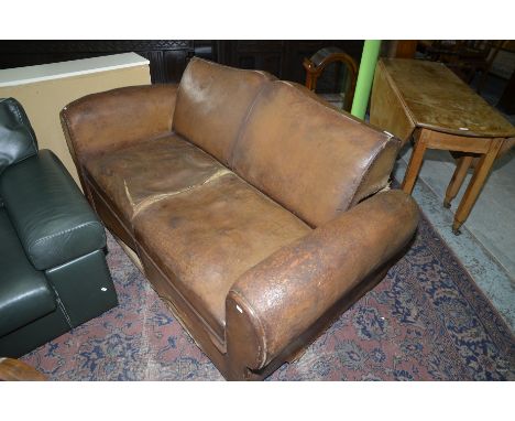 1930's leather two seat sofa