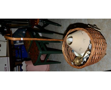 Clock, wall light and wicker trolley basket