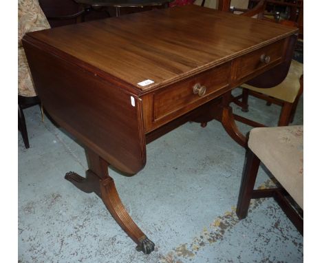 19thC mahogany sofa table with 2 drawers