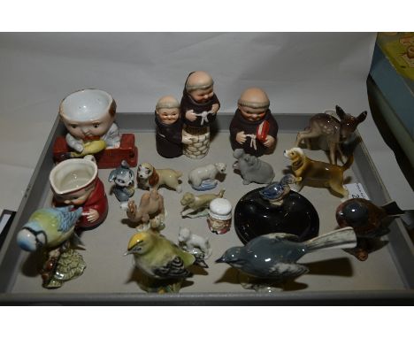 Four Beswick birds, Goebel monks, toby jugs etc.