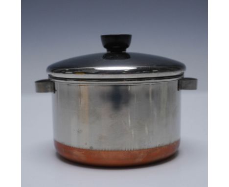 Vintage Revere Ware miniature sauce pot, model number 586, presented with its original retail packaging. This collectible pie