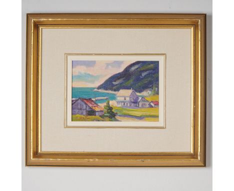Original oil on canvas landscape by Canadian artist Robert Galli, titled Port au Persil, Charlevoix. This expressive impressi