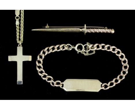 A modern lady's 9ct gold identity bracelet, 175mm overall, the face engraved "Freda Hunter" (gross weight 16.8 grammes), a mo