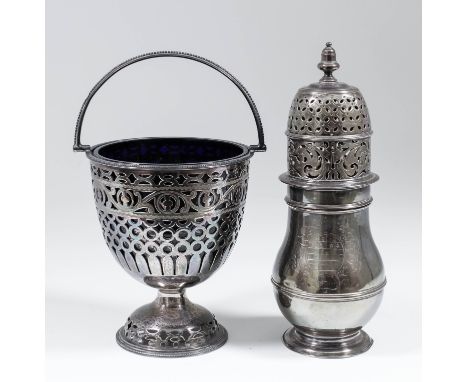 A George I silver sugar castor, the pierced domed cover with turned finial, moulded girdle to body, on circular footrim, 8.5i