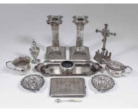 A 19th Century Continental silver table crucifix, 6.15ins high, possibly by Bernard Muller & Son, with import mark for London
