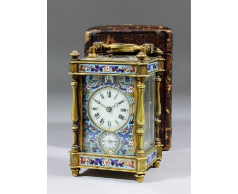 A late 19th Century French carriage clock, No. 675, the 1.625ins diameter white enamelled dial with Roman numerals within cha
