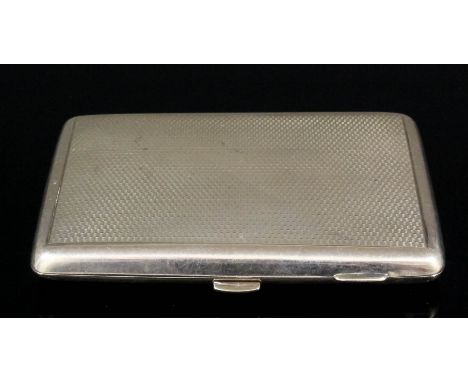 A George V 9ct gold cigarette case with engine turned decoration and plain borders, 98mm x 73mm overall, by Joseph Walton & C