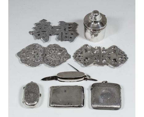 A late Victorian silver combined oval snuff box and pen knife, 2.25ins x .5ins, by Sampson Morden & Co, London 1891, a George