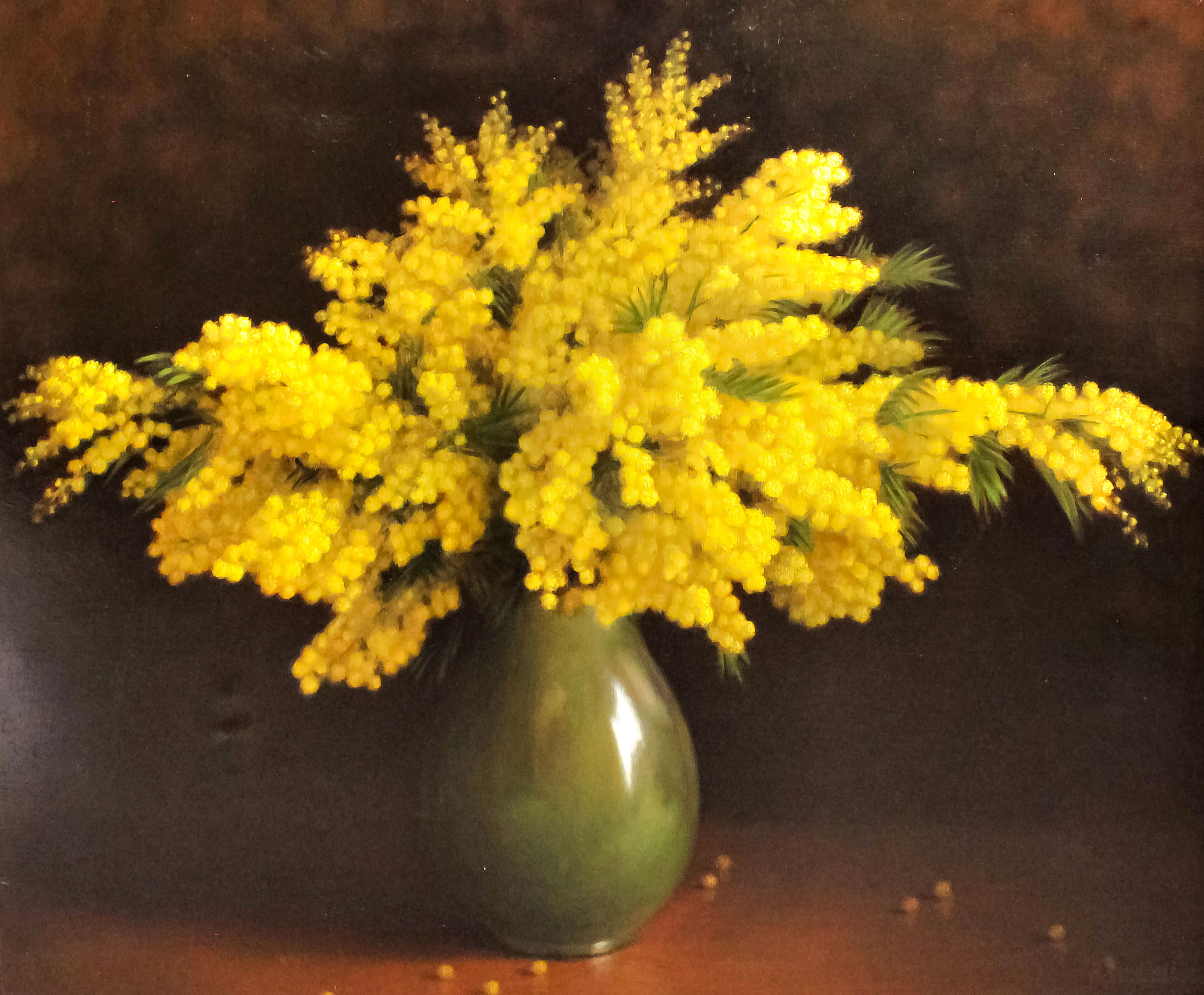 Reza Samini (19151991) Oil painting "Mimosa in Full Bloom" Still