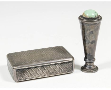 A George IV silver rectangular snuff box with engine turned ornament and rectangular cartouche to lid, 2.25ins x 1.375ins x .