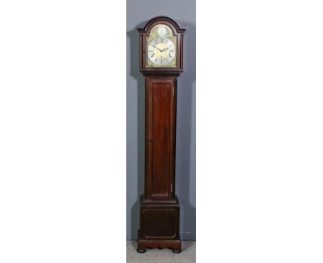 An early 20th Century mahogany "Grandmother" clock retailed by Harrods, the 8.25ins brass dial with silvered chapter ring wit