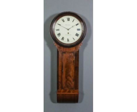 A late George III mahogany cased "Tavern" clock by W. Cotten of Yarmouth, the 14ins diameter painted metal dial with Roman nu