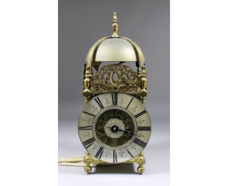 A late 17th/early 18th Century brass "Lantern" clock by Samuel Barrow, Hermitage Bridge, London, the 6.5ins diameter silvered