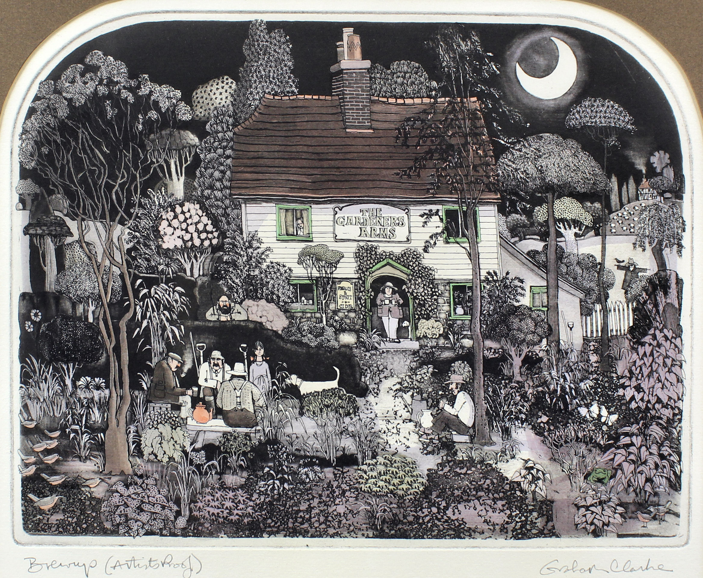 Graham Clarke (born 1941) Artists proof coloured etching "Brew Up