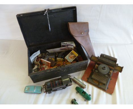 Vintage Die-cast, tin plate toys - Hornby O'Gauge Type 40 Engine, GSN typewriter etc in tin box 