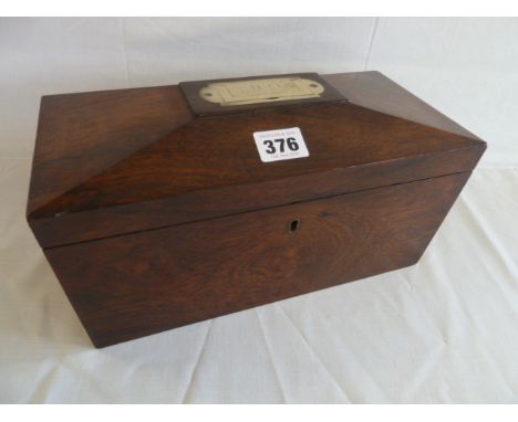19thC rosewood sarcophagus shape campaign tea caddy 