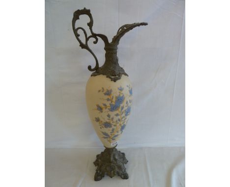 Victorian painted opaque glass spelter mounted jug style decorative item