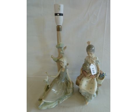 Lladro Girl with dove lamp base and mother and child figure (2) 