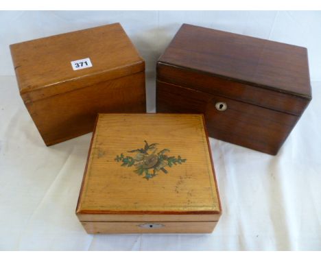 Honey oak stationary box, rosewood caddy, pine keepsake box (3) 
