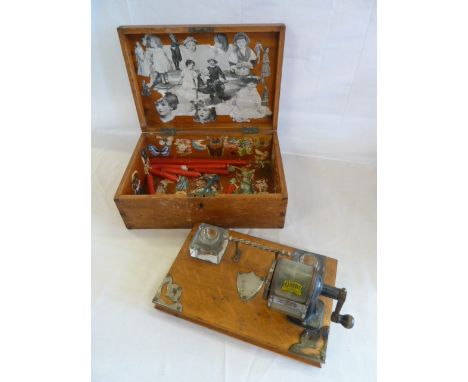 Oak desk stand, inkwells and 'giant' pencil sharpener attached, and a Victorian mahogany box (2)