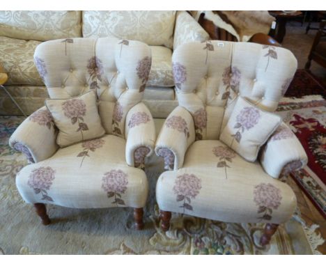 Pair button back upholstered ladies armchairs