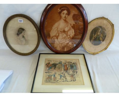 Coloured engraving - Involuntary Thoughts, oval portrait prints (4)