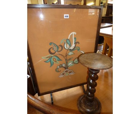 Oak twist column plant stand and woolwork firescreen (2) 