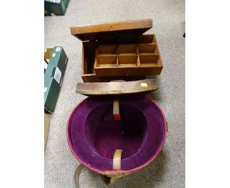 Leather hat box and a good mahogany box with top shelf divider